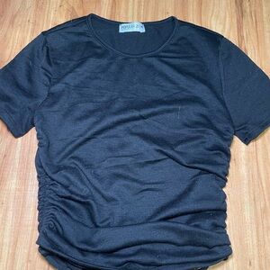 Black Crop Top with Ruching and Crew Neck